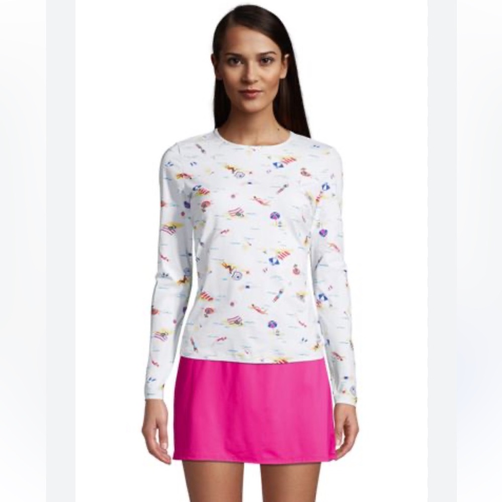 New LANDS END Rash Guard Swim Shirt Tee Top Beach Scenic Crewneck Swimwear UPF